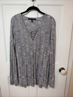 White House Black Market Gray Chevron Lace-Up Long Sleeve Top